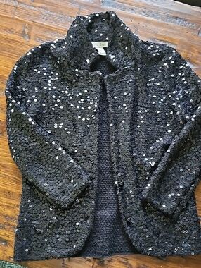 White House Black Market Black Sequin Knit Jacket